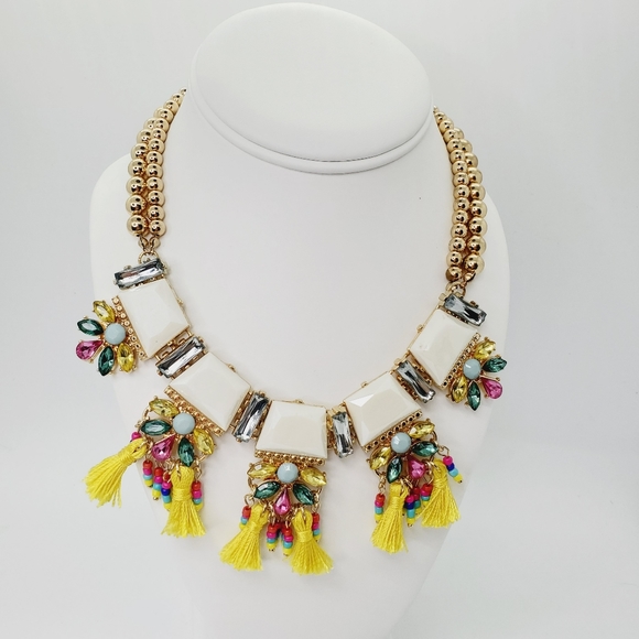 NEW 18" GOLD STONE CRYSTAL TASSELS NECKLACE MACYS - Picture 2 of 10